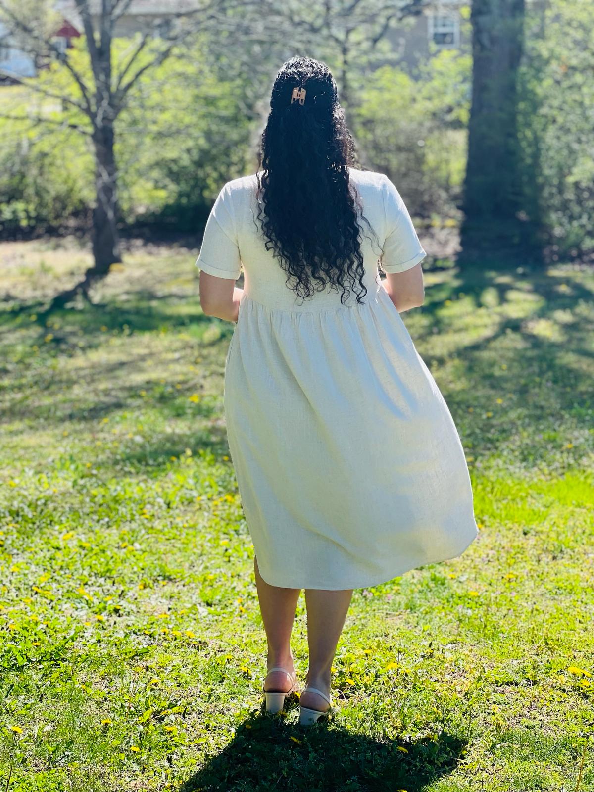 Linen Oatmeal button down dress