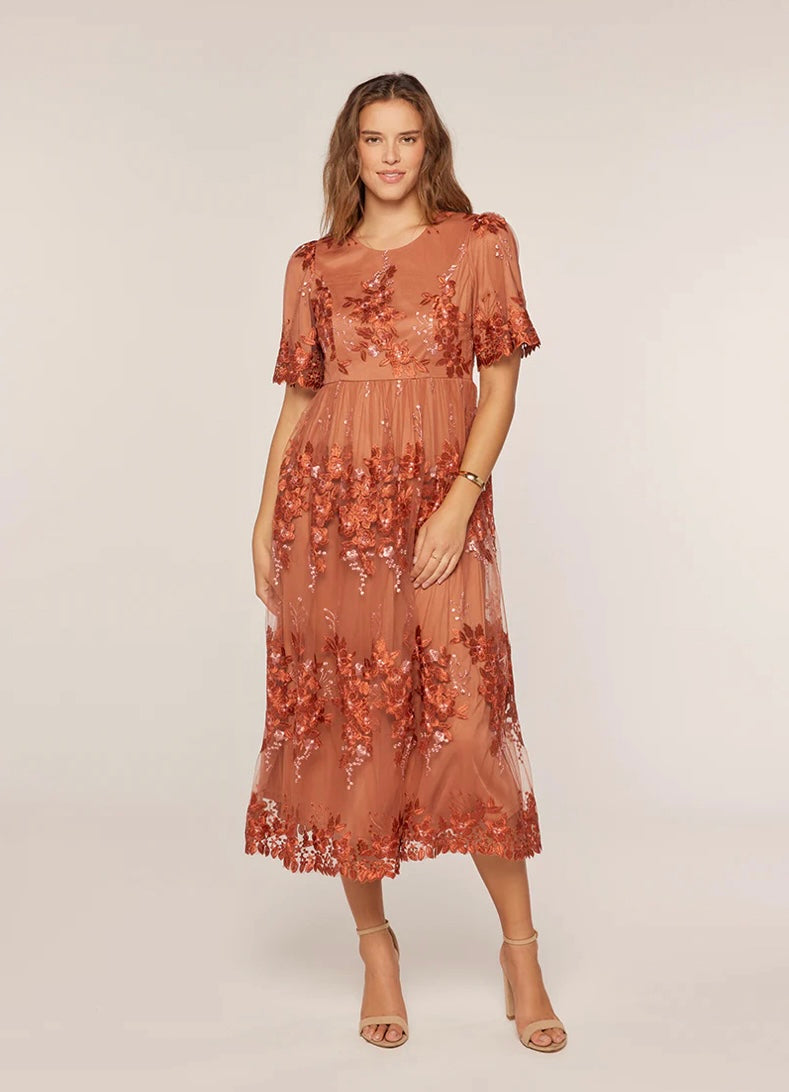 Embroidered Terracotta Midi Dress(NEW)