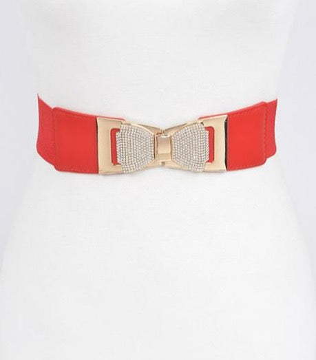 Bow Rhinestone Buckle Stretch Belt