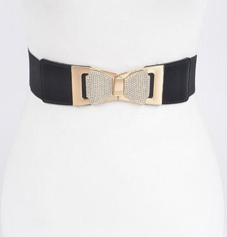 Bow Rhinestone Buckle Stretch Belt (Restock)