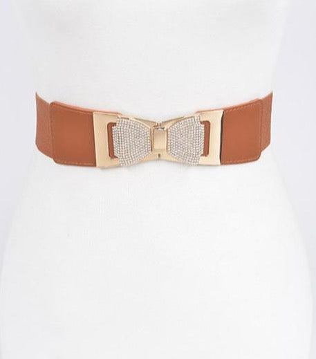 Bow Rhinestone Buckle Stretch Belt (Restock)